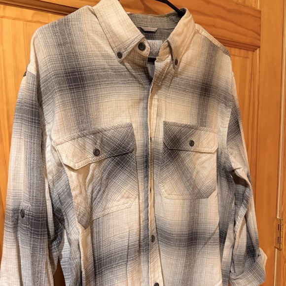 Ocean Coast Shirt Mens Large Orca Grey/White Plaid Flannel Button - Picture 3 of 6